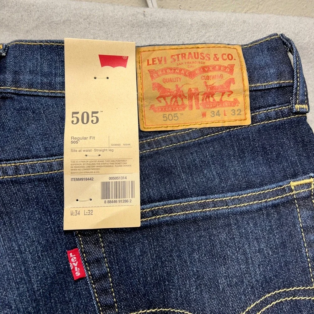 Levis 505 Regular Fit Jeans Mens 34x32 Dark Wash Straight Leg Denim 00505-1314